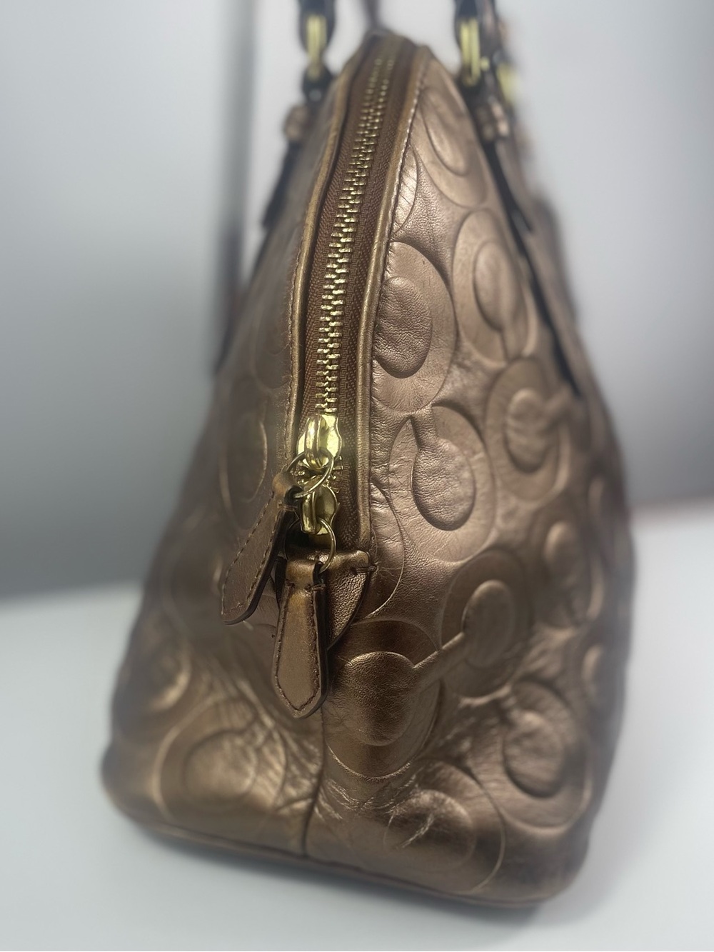 Coach Peyton Metallic Op Art Embossed Satchel - Picture 2 of 13